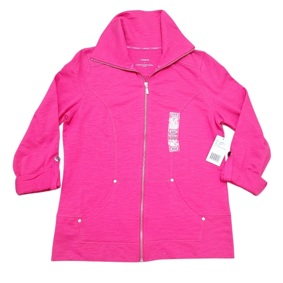NEW Lizwear Pink Zip Up Jacket Womens Medium 100% Cotton Activewear Lightweight - Picture 3 of 13